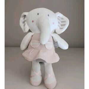 Living Textiles Baby Amelia Elephant Pink White Rattle Plush Crochet Knit Toy 14